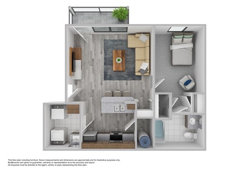 Floor plan for 1 bed, 1 bath, 625 sqft